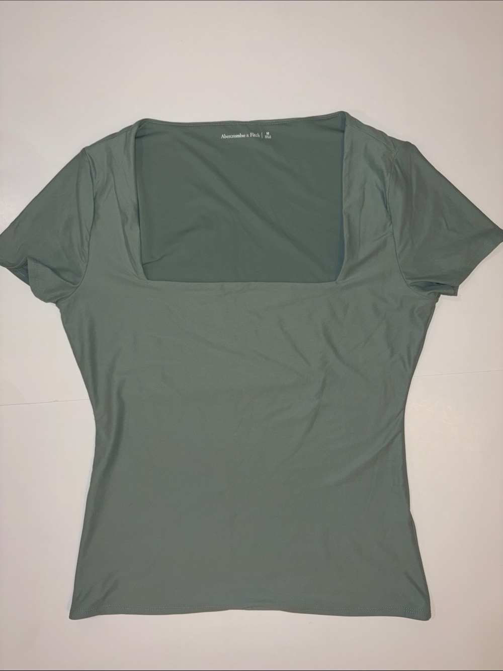 NEW- Sz M Abercrombie & Fitch Square Neck Short Sleeve Top - Sage